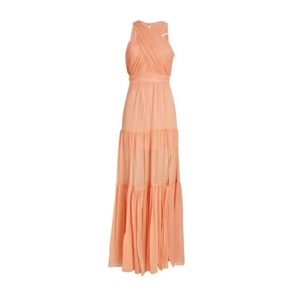 Veronica Beard Florencia Maxi-Length Dress Bright Coral Criss-cross Halter Neck - Picture 12 of 12
